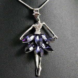 Silver Rhinestone Blue Gem Ballerina Pendant